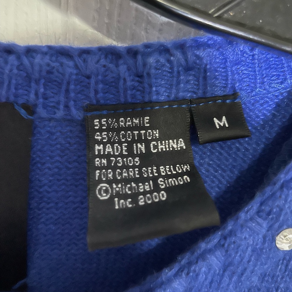 Michael Simon Event vintage blue cat on fence in moonlight cardigan - Picture 5 of 5